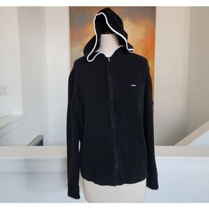 Michael Kors Black Textured Knit Sweater with White Trim Size L